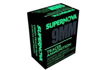 Image of Supernova PMSN9MMG Green Tracer Non Corrosive 9mm Luger 119 Gr Full Metal Jacket FMJ 20 Per Box/ 10 Cs, PMSN9MMG