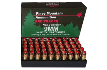 Image of Piney Mountain Ammunition PMSN9MMR Red Tracer Non Corrosive 9mm Luger 119 Gr Ful