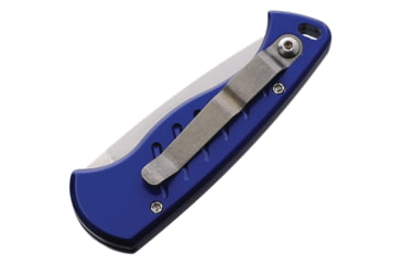 Image of Piranha Knives Auto Fingerling Automatic Folding Knife, 2.5in, 154CM, Plain Blade, Mirror Finish, Blue Aluminum Handle, P-2B