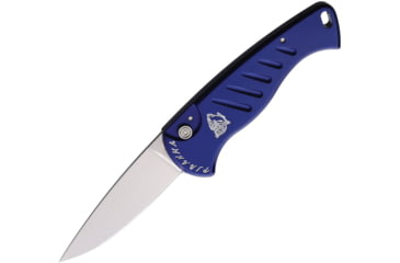 Image of Piranha Knives Auto Fingerling Automatic Folding Knife, 2.5in, 154CM, Plain Blade, Mirror Finish, Blue Aluminum Handle, P-2B
