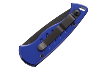 Image of Piranha Knives Auto Fingerling Automatic Folding Knife, 2.5in, 154CM, Plain Blade, Black Oxide, Blue Anodized Aluminum Handle, P-2BT