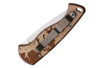 Image of Piranha Knives Auto Fingerling Automatic Folding Knife, 2.5in, 154CM, Plain Blade, Mirror Finish, Tan Camo Aluminum Handle, P-2C