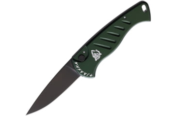 Image of Piranha Knives Auto Fingerling Automatic Folding Knife, 2.5in, 154CM, Plain Blade, Black Finish, Green Aluminum Handle, P-2GT