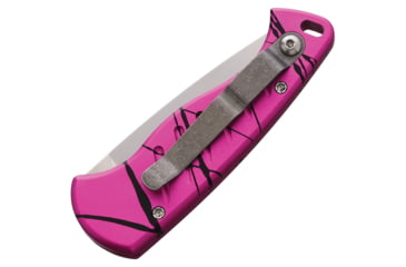 Image of Piranha Knives Auto Fingerling Automatic Folding Knife, 2.5in, 154CM, Plain Blade, Mirror Finish, Black/Pink Anodized Aluminum Handle, P-2PK