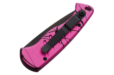 Image of Piranha Knives Auto Fingerling Automatic Folding Knife, 2.5in, 154CM, Plain Blade, Black Oxide, Black/Pink Aluminum Handle, P-2PKT