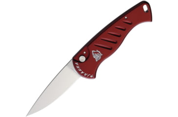 Image of Piranha Knives Auto Fingerling Automatic Folding Knife, 2.5in, 154CM, Plain Blade, Mirror Finish, Red Aluminum Handle, P-2R