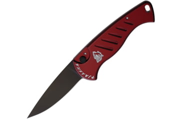 Image of Piranha Knives Auto Fingerling Automatic Folding Knife, 2.5in, 154CM, Plain Blade, Black Oxide, Red Aluminum Handle, P-2RT