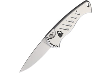 Image of Piranha Knives Auto Fingerling Automatic Folding Knife, 2.5in, 154CM, Plain Blade, Mirror Finish, Silver Anodized Aluminum Handle, P-2S