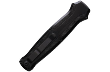 Image of Piranha Knives Auto Rated-R OTF Automatic Folding Knife, 3.5in, 154CM Clip Point Blade, Partially Serrated, Black Oxide, Black Aluminum Handle, P-19BKTS