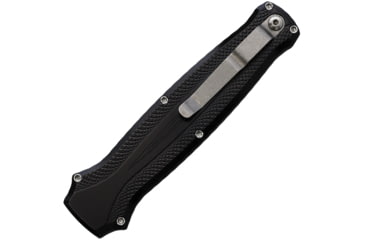 Image of Piranha Knives Auto Rated-R OTF Automatic Folding Knife, 3.5in, 154CM, Tanto Blade, Stonewash Finish, Black Aluminum Handle, P-19TBK