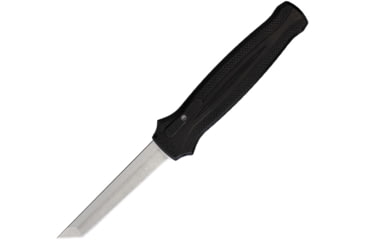 Image of Piranha Knives Auto Rated-R OTF Automatic Folding Knife, 3.5in, 154CM, Tanto Blade, Stonewash Finish, Black Aluminum Handle, P-19TBK