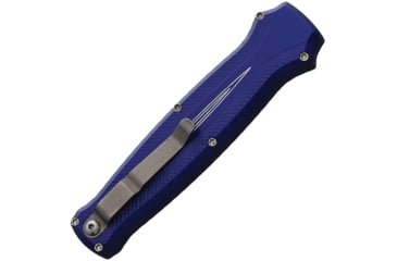 Image of Piranha Knives Auto Rated-R OTF Automatic Folding Knife, 3.5in, 154CM, Clip Point Blade, Mirror Finish, Blue Aluminum Handle, P-19B
