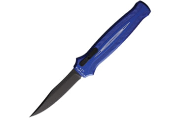 Image of Piranha Knives Auto Rated-R OTF Automatic Folding Knife, 3.5in, 154CM, Clip Point Blade, Black Oxide, Blue Aluminum Handle, P-19BT