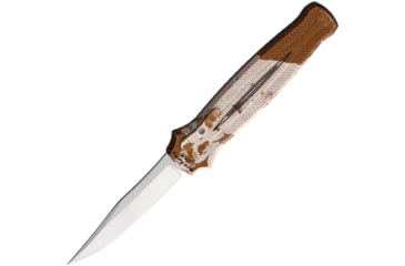 Image of Piranha Knives Auto Rated-R OTF Automatic Folding Knife, 3.5in, 154CM, Clip Point Blade, Mirror Finish, Camo Aluminum Handle, P-19C