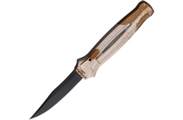 Image of Piranha Knives Auto Rated-R OTF Automatic Folding Knife, 3.5in, 154CM, Clip Point Blade, Black DLC, Camo Aluminum Handle, P-19CT