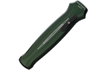 Image of Piranha Knives Auto Rated-R OTF Automatic Folding Knife, 3.5in, 154CM, Clip Point Blade, Mirror Finish, Green Aluminum Handle, P-19G