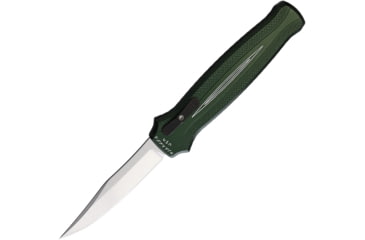 Image of Piranha Knives Auto Rated-R OTF Automatic Folding Knife, 3.5in, 154CM, Clip Point Blade, Mirror Finish, Green Aluminum Handle, P-19G