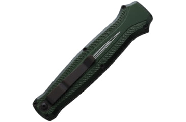 Image of Piranha Knives Auto Rated-R OTF Automatic Folding Knife, 3.5in, 154CM, Clip Point Blade, Black DLC, Green Aluminum Handle, P-19GT