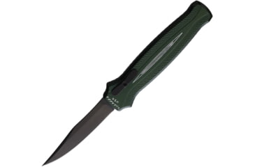 Image of Piranha Knives Auto Rated-R OTF Automatic Folding Knife, 3.5in, 154CM, Clip Point Blade, Black DLC, Green Aluminum Handle, P-19GT