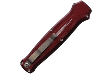 Image of Piranha Knives Auto Rated-R OTF Automatic Folding Knife, 3.5in, 154CM, Clip Point Blade, Mirror Finish, Burgundy Aluminum Handle, P-19R
