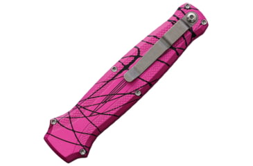 Image of Piranha Knives Auto Rated-R OTF Automatic Folding Knife, 3.5in, 154CM, Clip Point Blade, Mirror Finish, Pink Camo Aluminum Handle, P-19PK