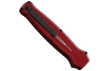Image of Piranha Knives Auto Rated-R OTF Automatic Folding Knife, 3.5in, 154CM, Clip Point Blade, Black DLC, Red Aluminum Handle, P-19RT
