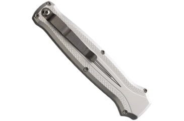 Image of Piranha Knives Auto Rated-R OTF Automatic Folding Knife, 3.5in, 154CM, Clip Point Blade, Mirror Finish, Silver Aluminum Handle, P-19S