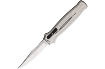 Image of Piranha Knives Auto Rated-R OTF Automatic Folding Knife, 3.5in, 154CM, Clip Point Blade, Mirror Finish, Silver Aluminum Handle, P-19S