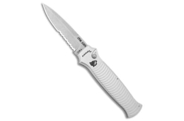Image of Piranha Piranha Bodyguard Automatic Knife Silver Aluminum 3.3" Stonewash Serr, Gray, CPM S30V, adult, BHQ-22892