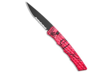 Image of Piranha Piranha Crossfire Automatic Knife Pink Aluminum 3.1" Black Serrated P-23PKTS, Pink, 154CM, adult, BHQ-210925