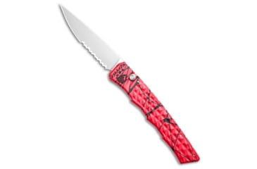 Image of Piranha Piranha Crossfire Automatic Knife Pink Aluminum 3.1" Mirror Serrated P-23PKS, Pink, 154CM, adult, BHQ-210924