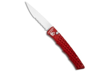 Image of Piranha Piranha Crossfire Automatic Knife Red Aluminum 3.1" Mirror Serrated P-23RS, Red, 154CM, adult, BHQ-208151
