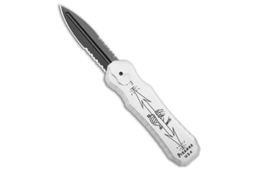 Image of Piranha Piranha Excalibur OTF Automatic Knife Silver Tactical 3.2" Black Serr, Gray, 154CM, adult, BHQ-9944