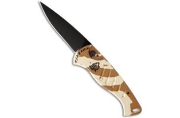 Image of Piranha Piranha Fingerling Desert Camo Automatic Knife 2.5" Black Plain, Camo/Tan, 154CM, adult, BHQ-14558