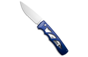 Image of Piranha Piranha MagnaRaptor Automatic Knife Blue Aluminum 3.4" Satin Serr, Blue, CPM MagnaCut, adult, BHQ-217967