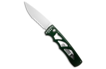 Image of Piranha Piranha MagnaRaptor Automatic Knife Green Aluminum 3.4" Satin Serr, Green, CPM MagnaCut, adult, BHQ-217964