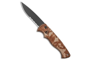 Image of Piranha Piranha P-1 Automatic Pocket Knife Desert Camo Aluminum 3.2" Black Serr, Camo/Tan, 154CM, adult, BHQ-12942