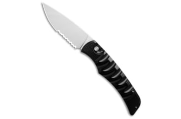 Image of Piranha Piranha Paradox Automatic Knife Black Aluminum 3.1" Mirror Serrated P-24BKS, Black, 154CM, adult, BHQ-208164