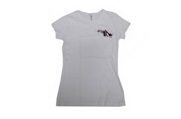 Image of Pistols and Pumps Bella Ladies Short Sleeve V-Neck T-Shirt w/ Logo, Deep Heather, Large 79258
