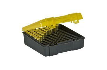 Image of Plano Handgun Ammo Case with Hinged Cover, .38 Special, 100 count, Dark Gray/Transparent Amber, PMC122500