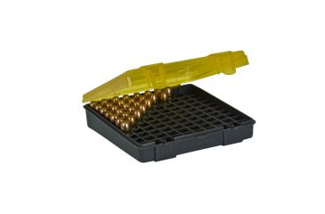 Image of Plano Handgun Ammo Case with Hinged Cover, .43 ACP, 100 Count, Dark Gray/Transparent Amber, PMC122700