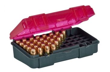 Image of Plano 50 Round Small Ammo Storage Case fits 9mm/.380 Auto, Dark Gray/Transparent Rose, Single Pack, 122450-EA