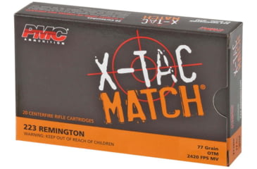 Image of PMC Ammunition X-Tac Match .223 Remington 77 Grain Open Tip Match Brass Cased Rifle Ammo, 20 Rounds, 223XM