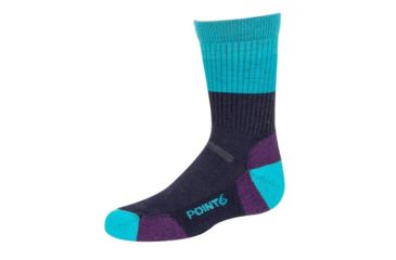 Image of Point 6 Block Stripe Extra Light Crew Kids Socks, Dark Navy, Small, 4538-233-02