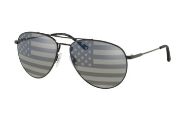 Image of Polo PH3111 Sunglasses 9267V4-59 - Black Semishiny Frame, Grey Tam American Flag Sil/blu Lenses