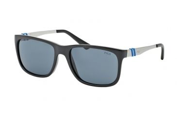 Image of Polo PH4088 Sunglasses 500187-55 - Shiny Black Frame, Gray/blue Lenses