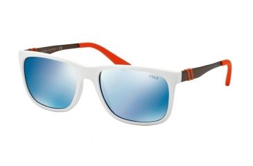 Image of Polo PH4088 Sunglasses 547155-55 - Matte White Frame, Grey Mirror Blue Lenses