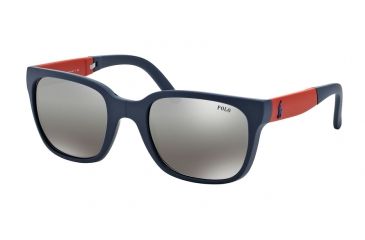 Image of Polo PH4089 Sunglasses 53406I-54 - Rubber Blue Frame, Grey Gradient Mirror Silver Lenses