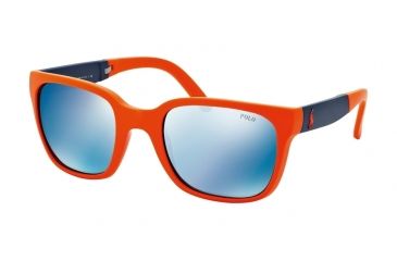 Image of Polo PH4089 Sunglasses 546055-54 - Rubber Orange Frame, Grey Mirror Blue Lenses