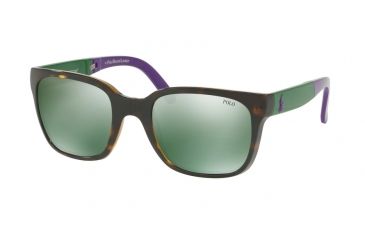 Image of Polo PH4089 Sunglasses 56516R-54 - Shiny Dark Havana Frame, Flash Mirror Green Lenses